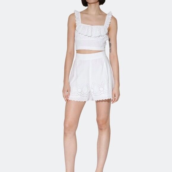 Walter Baker Nyla Crop Top & Norah High Waist Short in White Tango Eyelet, Small - Picture 1 of 16